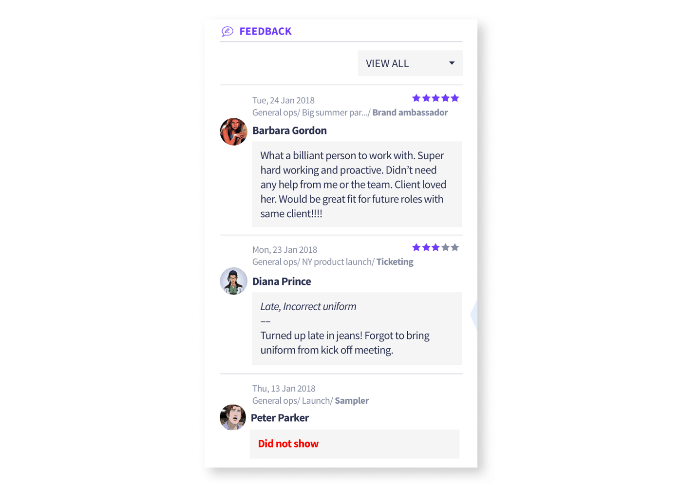 Internal feedback and notes