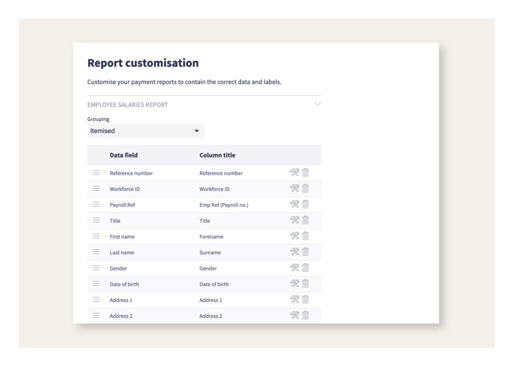 Customisable payment reports