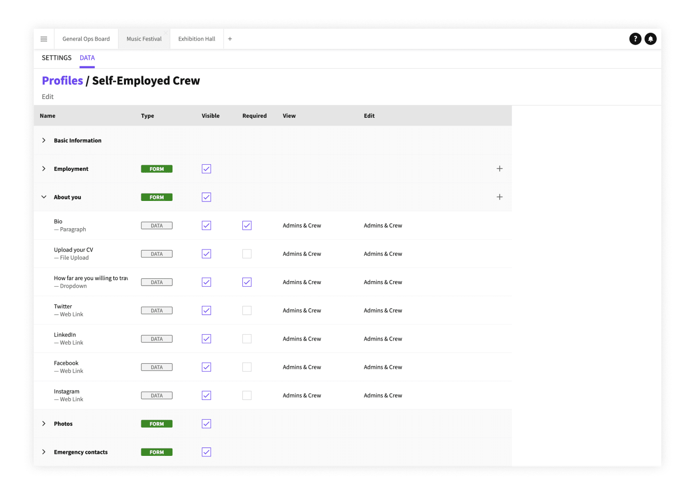 Customise your event staff data