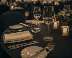 Elegant event table setting, staffed using Liveforce hospitality staff scheduling software
