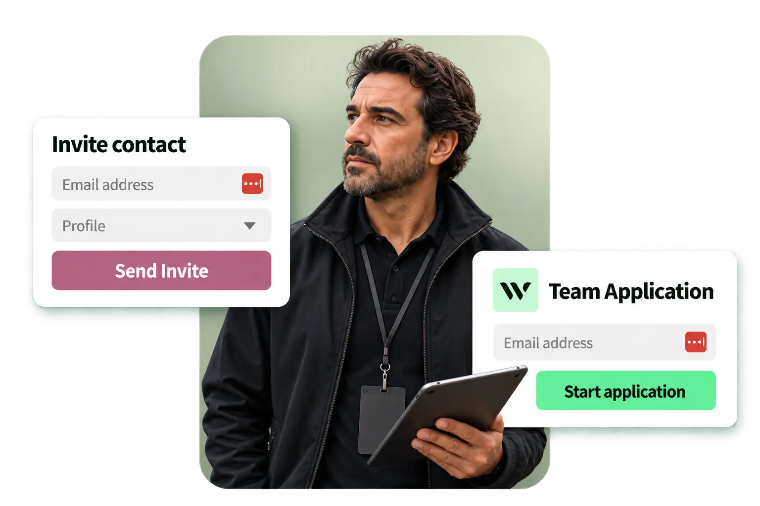 Liveforce Workforce Manager recruitment screen inviting crew by email with a branded team application